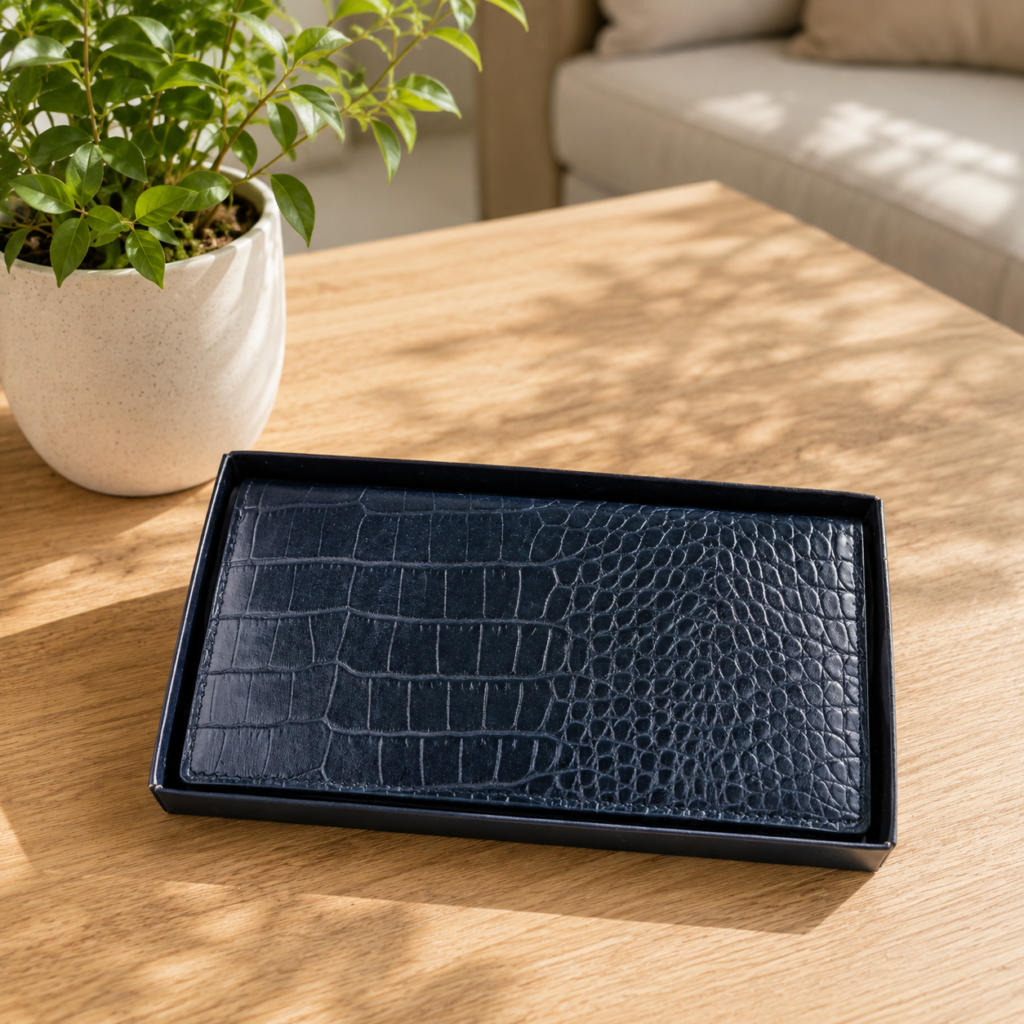 Crocodile Textured Black Long Wallet