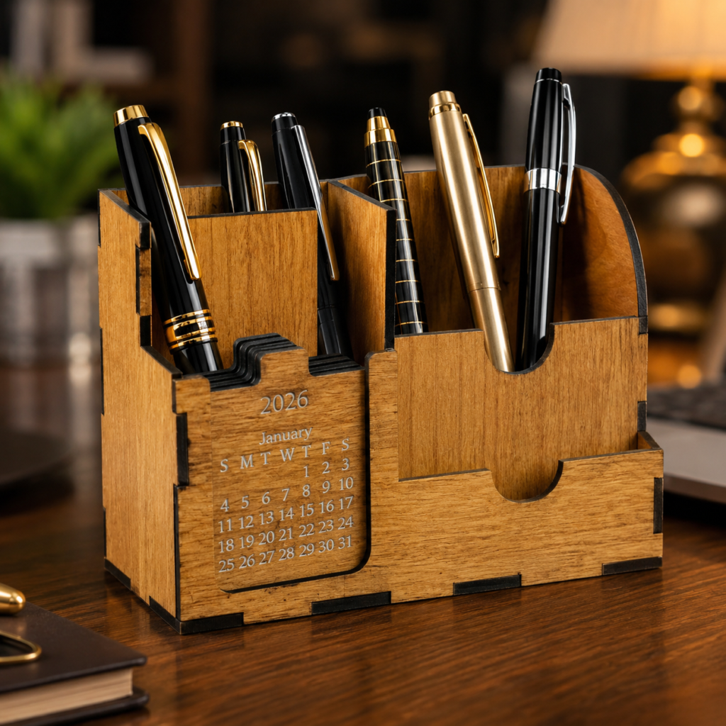 Wooden Desk Organizer with Perpetual Calendar