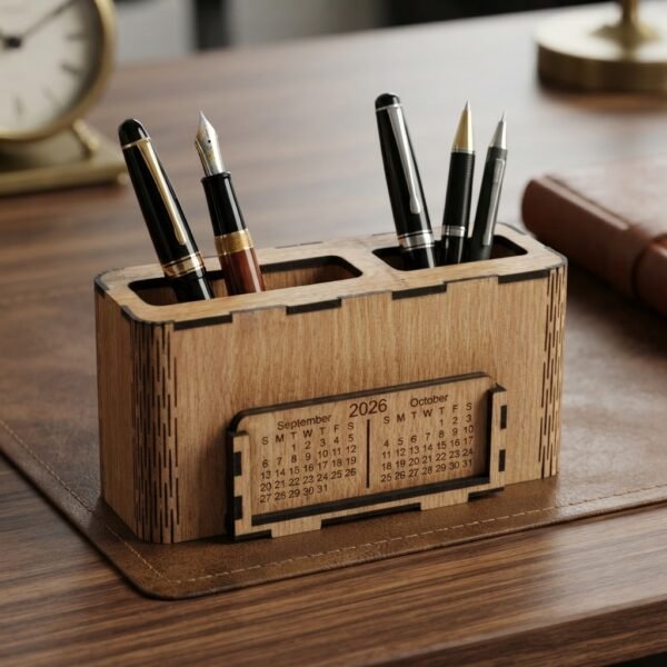 Minimalist Dual-Slot Wooden Pen Holder